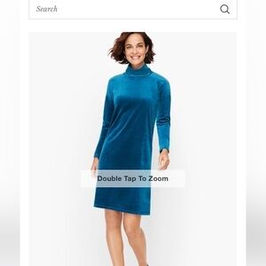 NWT Talbots Dress Velvet Velour Cobalt Blue 3/4 Sleeve Mock Neck Back Button Sma
